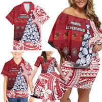 American Samoa Christmas Family Matching Off Shoulder Short Dress and Hawaiian Shirt Seashell Xmas Tree Tribal Waves DT05 - Polynesian Pride
