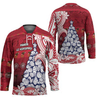 American Samoa Christmas Hockey Jersey Seashell Xmas Tree Tribal Waves DT05 - Polynesian Pride