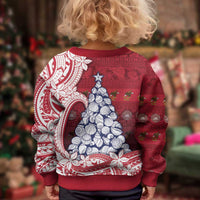 American Samoa Christmas Kid Ugly Christmas Sweater Seashell Xmas Tree And Waves Patterns - Polynesian Pride