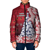 American Samoa Christmas Padded Jacket Seashell Xmas Tree Tribal Waves DT05 Men Red - Polynesian Pride