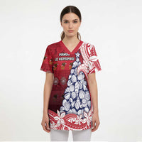 American Samoa Christmas Scrub Top Seashell Xmas Tree Tribal Waves DT05 - Polynesian Pride