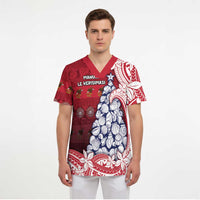 American Samoa Christmas Scrub Top Seashell Xmas Tree Tribal Waves DT05 - Polynesian Pride