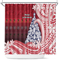 American Samoa Christmas Shower Curtain Seashell Xmas Tree Tribal Waves DT05 Red - Polynesian Pride