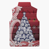 American Samoa Christmas Sleeveless Puffer Jacket Seashell Xmas Tree Tribal Waves DT05 - Polynesian Pride
