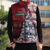 American Samoa Christmas Sleeveless Puffer Jacket Seashell Xmas Tree Tribal Waves DT05 - Polynesian Pride