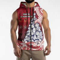 American Samoa Christmas Sleeveless Zip Hoodie Seashell Xmas Tree Tribal Waves DT05