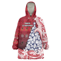 American Samoa Christmas Wearable Blanket Hoodie Seashell Xmas Tree Tribal Waves - Polynesian Pride