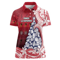 American Samoa Christmas Women Polo Shirt Seashell Xmas Tree Tribal Waves - Polynesian Pride