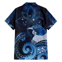 New Zealand Matariki Family Matching Off The Shoulder Long Sleeve Dress and Hawaiian Shirt Maori Tui Bird Blue Galaxy