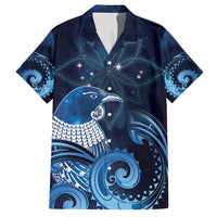 New Zealand Matariki Family Matching Off Shoulder Short Dress and Hawaiian Shirt Maori Tui Bird Blue Galaxy