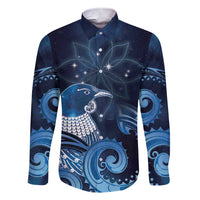 New Zealand Matariki Family Matching Short Sleeve Bodycon Dress and Hawaiian Shirt Maori Tui Bird Blue Galaxy