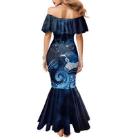 New Zealand Matariki Mermaid Dress Maori Tui Bird Blue Galaxy