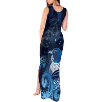New Zealand Matariki Tank Maxi Dress Maori Tui Bird Blue Galaxy