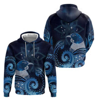 New Zealand Matariki Zip Hoodie Maori Tui Bird Blue Galaxy DT05 - Polynesian Pride