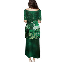 New Zealand Matariki Family Matching Puletasi and Hawaiian Shirt Maori Tui Bird Green Galaxy DT05 - Polynesian Pride