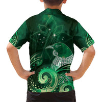 New Zealand Matariki Kid Hawaiian Shirt Maori Tui Bird Green Galaxy DT05 - Polynesian Pride