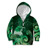New Zealand Matariki Kid Hoodie Maori Tui Bird Green Galaxy