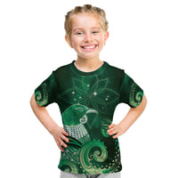 New Zealand Matariki Kid T Shirt Maori Tui Bird Green Galaxy DT05 Green - Polynesian Pride