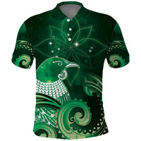 New Zealand Matariki Polo Shirt Maori Tui Bird Green Galaxy