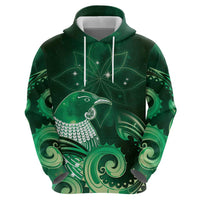 New Zealand Matariki Zip Hoodie Maori Tui Bird Green Galaxy DT05 - Polynesian Pride