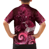 New Zealand Matariki Family Matching Puletasi and Hawaiian Shirt Maori Tui Bird Magenta Galaxy DT05 - Polynesian Pride