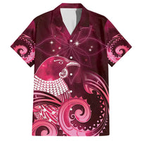 New Zealand Matariki Family Matching Puletasi and Hawaiian Shirt Maori Tui Bird Magenta Galaxy DT05 Dad's Shirt - Short Sleeve Magenta - Polynesian Pride