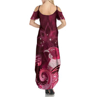 New Zealand Matariki Family Matching Summer Maxi Dress and Hawaiian Shirt Maori Tui Bird Magenta Galaxy