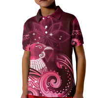 New Zealand Matariki Kid Polo Shirt Maori Tui Bird Magenta Galaxy DT05 Kid Magenta - Polynesian Pride