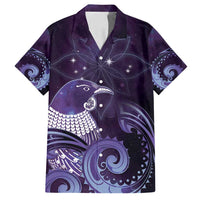 New Zealand Matariki Family Matching Long Sleeve Bodycon Dress and Hawaiian Shirt Maori Tui Bird Purple Galaxy