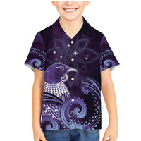 New Zealand Matariki Family Matching Mermaid Dress and Hawaiian Shirt Maori Tui Bird Purple Galaxy
