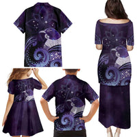 New Zealand Matariki Family Matching Puletasi and Hawaiian Shirt Maori Tui Bird Purple Galaxy DT05 - Polynesian Pride