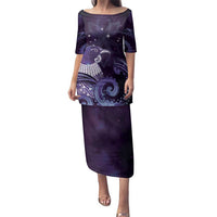 New Zealand Matariki Family Matching Puletasi and Hawaiian Shirt Maori Tui Bird Purple Galaxy DT05 Mom's Dress Purple - Polynesian Pride