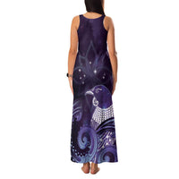 New Zealand Matariki Family Matching Tank Maxi Dress and Hawaiian Shirt Maori Tui Bird Purple Galaxy