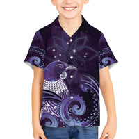 New Zealand Matariki Family Matching Tank Maxi Dress and Hawaiian Shirt Maori Tui Bird Purple Galaxy