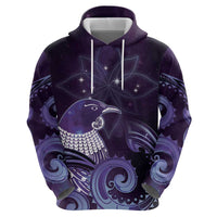 New Zealand Matariki Hoodie Maori Tui Bird Purple Galaxy