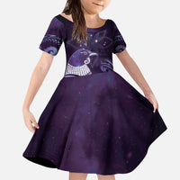 New Zealand Matariki Kid Short Sleeve Dress Maori Tui Bird Purple Galaxy