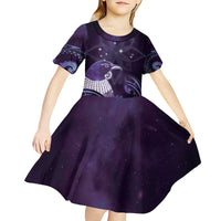 New Zealand Matariki Kid Short Sleeve Dress Maori Tui Bird Purple Galaxy