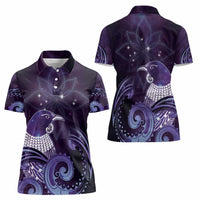 New Zealand Matariki Women Polo Shirt Maori Tui Bird Purple Galaxy