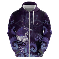 New Zealand Matariki Zip Hoodie Maori Tui Bird Purple Galaxy DT05 - Polynesian Pride