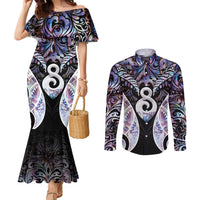 New Zealand Aotearoa Couples Matching Mermaid Dress and Long Sleeve Button Shirt Pikorua Single Twist Pink Paua Shell