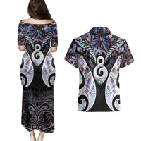 New Zealand Aotearoa Couples Matching Puletasi and Hawaiian Shirt Pikorua Single Twist Pink Paua Shell DT05 - Polynesian Pride