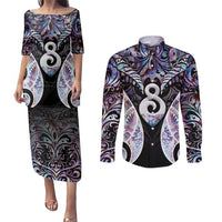 New Zealand Aotearoa Couples Matching Puletasi and Long Sleeve Button Shirt Pikorua Single Twist Pink Paua Shell DT05 Pink - Polynesian Pride