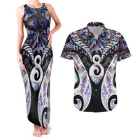 New Zealand Aotearoa Couples Matching Tank Maxi Dress and Hawaiian Shirt Pikorua Single Twist Pink Paua Shell