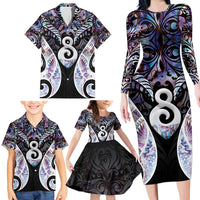 New Zealand Aotearoa Family Matching Long Sleeve Bodycon Dress and Hawaiian Shirt Pikorua Single Twist Pink Paua Shell