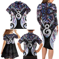 New Zealand Aotearoa Family Matching Long Sleeve Bodycon Dress and Hawaiian Shirt Pikorua Single Twist Pink Paua Shell