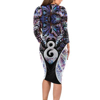 New Zealand Aotearoa Family Matching Long Sleeve Bodycon Dress and Hawaiian Shirt Pikorua Single Twist Pink Paua Shell