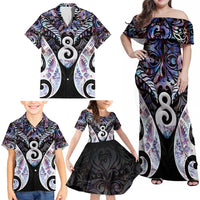 New Zealand Aotearoa Family Matching Off Shoulder Maxi Dress and Hawaiian Shirt Pikorua Single Twist Pink Paua Shell