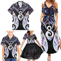 New Zealand Aotearoa Family Matching Summer Maxi Dress and Hawaiian Shirt Pikorua Single Twist Pink Paua Shell