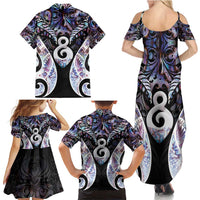 New Zealand Aotearoa Family Matching Summer Maxi Dress and Hawaiian Shirt Pikorua Single Twist Pink Paua Shell