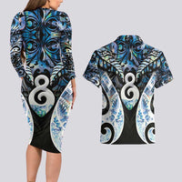 New Zealand Aotearoa Couples Matching Long Sleeve Bodycon Dress and Hawaiian Shirt Pikorua Single Twist Green Paua Shell